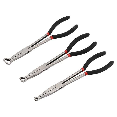 CASOMAN 3Pcs 11" Hose Gripper Plier Set, Black & Red, 5/16-Inch, 1/2-Inch, 3/4-Inch Dia, Offset Spark Plug Boot Removal Pliers Serrated Jaws for Hard to Reach Narrow Spaces - style: 3PCS