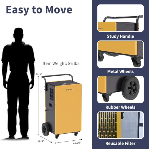 Shinco Commercial Dehumidifiers with Pump, 200 Pints Industrial Dehumidifier for Crawl Spaces, Basements Warehouse and Large Spaces up to 8,000 Sq Ft - color: 8,000 Sq.Ft.