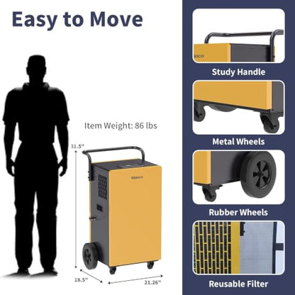 Shinco Commercial Dehumidifiers with Pump, 200 Pints Industrial Dehumidifier for Crawl Spaces, Basements Warehouse and Large Spaces up to 8,000 Sq Ft - color: 8,000 Sq.Ft.