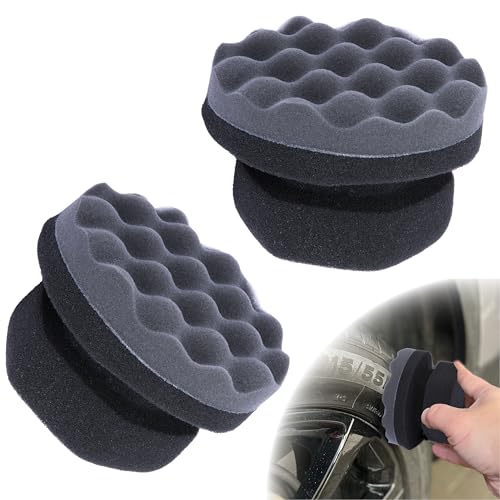 2 PCS Tire Shine Applicator Pad, Hex Grip Tire Dressing Applicator, Reusable Tire Foam Sponge, Tire Shine Brush, Car Detailing Sponge for Rubber Tires, Vinyl & Plastic Trim