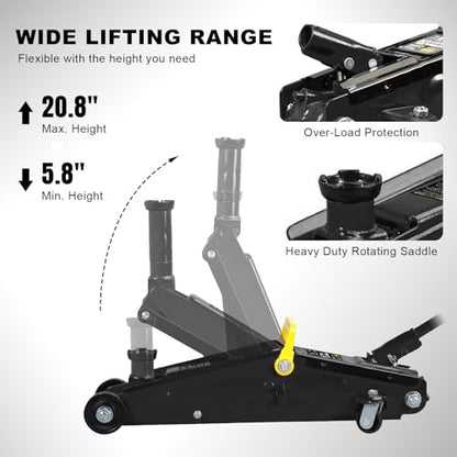 Torin A94117B BlackJack Hydraulic Trolley Service/Floor Jack with Extra Saddle (Fits: SUVs and Extended Height Trucks): 3 Ton (6,000 lb) Capacity, Black - size: 3 Ton (6,000 LBs)