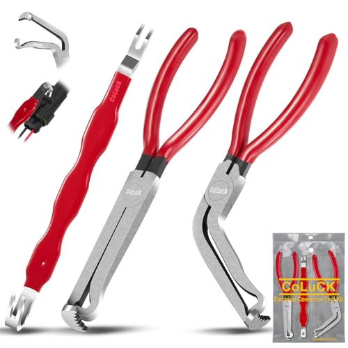 ３Pcs Automotive Electrical Connector Pliers and Terminal Pin Removal Tool Set,37960/37980/13120 Electric Wire Plug Disconnect for Car Push Tab Style Plugs Separator Terminal Connector Removal Tool - color: Red, size: Straight and 60° 3Pcs