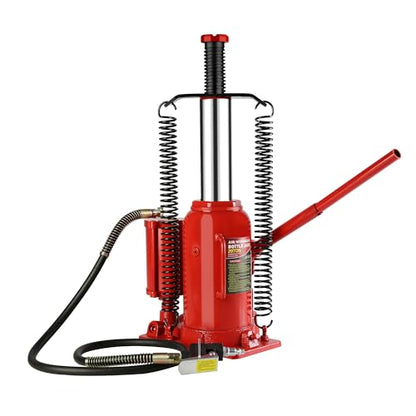 20 Ton Air Hydraulic Bottle Jack, Pneumatic All Welded Bottle Jack, 10.2-20.1 inch Lifting Range, with Manual Hand Pump & Handle,Heavy Duty Auto Truck Travel Trailer Repair Lift,40,000LBS, Red - color: Red, size: 20Ton