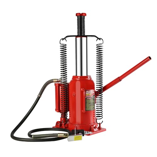 20 Ton Air Hydraulic Bottle Jack, Pneumatic All Welded Bottle Jack, 10.2-20.1 inch Lifting Range, with Manual Hand Pump & Handle,Heavy Duty Auto Truck Travel Trailer Repair Lift, Red,40,000LBS - color: Red, size: 20 Ton