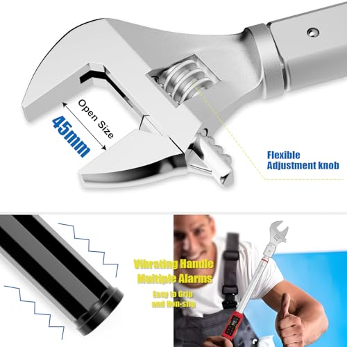 ANPUDS Adjustable Digital Torque Wrench, 2.2-147.5 Ft.lb, ±1% Accuracy | 3-200 Nm, 45mm Jaw & 1/2" Ratchet, 14×18mm Open End, Vibration, Buzzer and LED Indicator, for HVAC, Split AC, Auto, Plumbing - size: 2.2-147.5 Ft.lb/3-200 Nm(14×18mm)