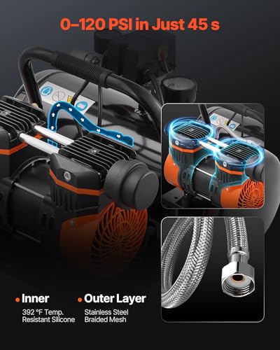 VEVOR Air Compressor, 2 Gallon Steel Tank, 1HP 2.1CFM @ 90PSI Oil Free Air Compressor & Max. 120PSI Pressure, 81dB Ultra Quiet Portable Compressor for Auto Repair, Tire Inflation, Spray Painting, 120V - size: 2 Gallon