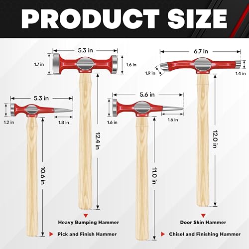C&T 9 Piece Heavy Auto Body Repair Tool Hammer Dolly Set, Car Body Repair Tool Kit with Carrying Case, Hickory Handles,Fender Repair kit - size: 9PC