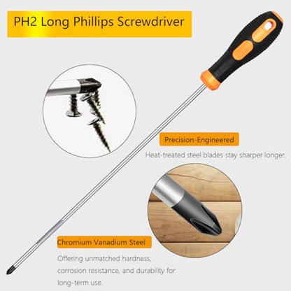 Long Screwdriver Set 3-Piece, Flat and Phillips Head Screwdriver 12 inch Long with Offset Z-Type Double End Screwdriver