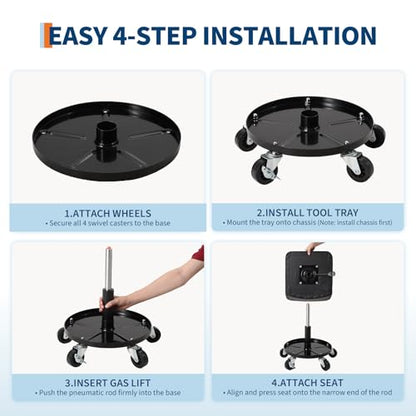 Rolling Creeper Seat with Wheels, 300 Lbs Capacity, 18"-22" Height Adjustable Garage Mechanic Stool with Ergonomic Padded Seat & Tool Tray, Shop Stool for Auto Repair, Black - size: Model 1