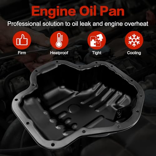 Engine Oil Pan with Drain Plug, Compatible with 2002-2006 Toyota Camry, 2002-2006 Solara, 2009-2013 Corolla, 2009-2013 Matrix, 2001-2007 Highlander, 2004-2005 RAV4, L4 2.4L, Gas 2AZ-FE