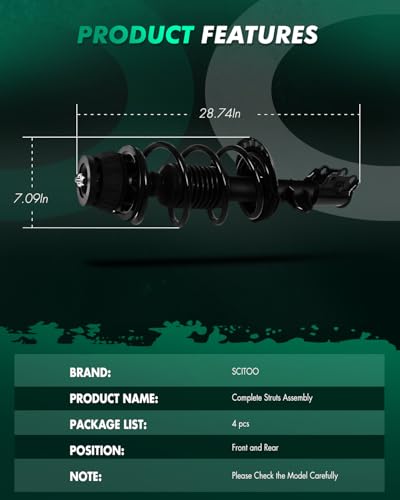 SCITOO - 2Pcs Front Complete Struts Spring Assembly + 2Pcs Rear Shock Absorbers Fits 2012-2017 for Kia Rio Full Set Front Rear Complete Struts with 172707 172706 5672 - Set of 4 - size: 4 x Front+Rear Struts