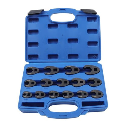 15Pcs Crowfoot Wrench Kit Metric 8-24mm 1/2 and 3/8 Inch Drive Flare Nut Wrench Set