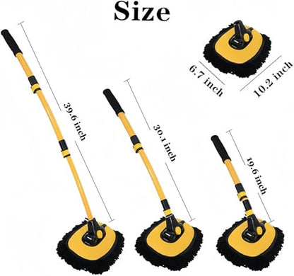 BMLEI Car Wash Brush with Long Handle, Microfiber Cleaning Car Wash Kit | Car Wash Mop with 2 Replacement Head, Extension Pole, Exterior Chenille Car Cleaning Brush for Washing Roof Car Truck RV - color: Yellow Mop With Yellow Washing Cloth