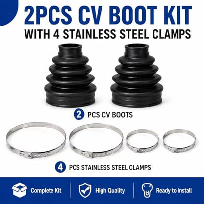 2PCS CV Boot Kit, Universal CV Axle Boot Repair Kit with 4 Stainless Steel Clamps, Waterproof Dustproof CV Joint Boot for Axle Shaft 19mm-24mm
