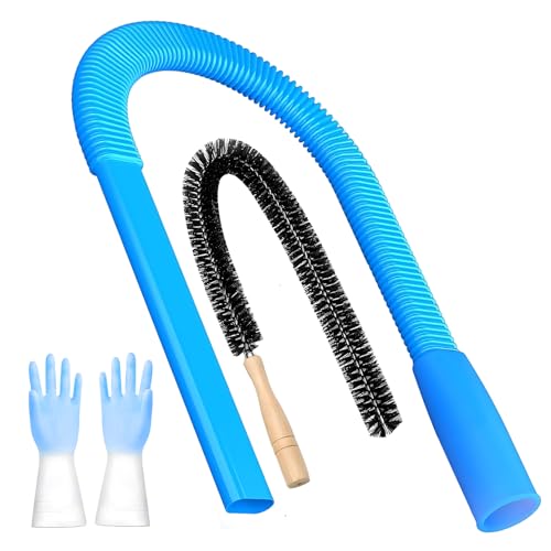 3 Pieces Dryer Vent Cleaner Kit: Vacuum Hose With Brush & Gloves Fits for Vacuums Cleaner, Refrigerator Condenser Coils, Tight Spaces Behind Appliances, Deep Cleaning Tools for Clogged Ducts-Blue - color: Blue(Complete Kit)