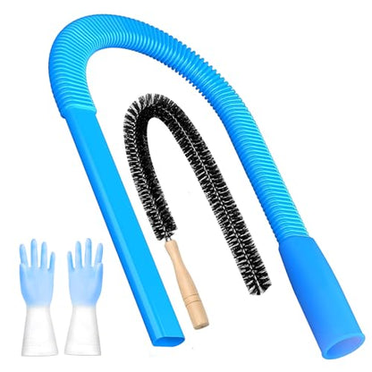 3 Pieces Dryer Vent Cleaner Kit: Vacuum Hose With Brush & Gloves Fits for Vacuums Cleaner, Refrigerator Condenser Coils, Tight Spaces Behind Appliances, Deep Cleaning Tools for Clogged Ducts-Blue - color: Blue(Complete Kit)