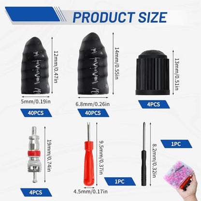 80 Pcs Tire Repair Rubber Nail Kit with 4 Valve Caps, Tire Repair Screws.Fast Puncture Repair Tool Self Screw in Tire Repair Plugsfor Car Motorcycle Truck Tractor Tubeless Tires.Father Gift