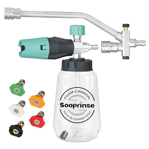 Sooprinse Pressure Washer Foam Cannon with Dual Connector Accessory, Power Washer Soap Cannon with Double Tip Attachment, 5 Power Washer Nozzle Tips, 1/4" Quick Connect, 4000 PSI - color: Grey Mint Green