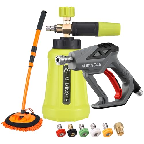 M MINGLE Pressure Washer Foam Cannon Kit, Car Wash Brush with Long Handle | Thick Foam Sprayer, Adjustable Foam Gun, 5 Multi-Angle Nozzles for All Cleaning Jobs, Universal Power Washer Fit - color: yellow+orange