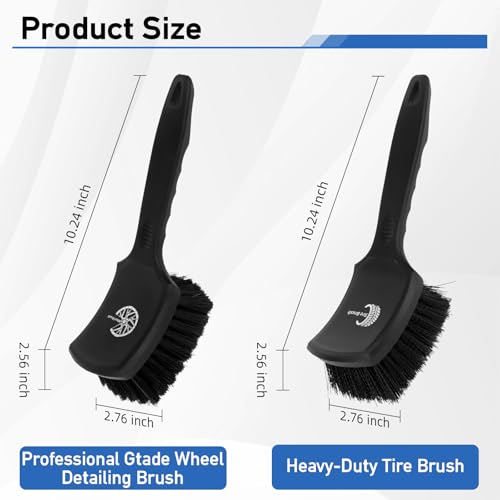 MVEQRRN 2-Pack Car Wheel & Tire Brush Set, Soft & Stiff Bristles (Black) | Rubber handle, Wheel Cleaner Brush, deep clean rims, wheel brushes for cleaning wheels, for fenders, carpets, car wash kit - color: black
