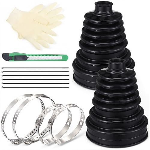 Chumia 2 Pcs Cv Boot Repair Kit, Fits Shaft Size 26-34mm, Include 2 Cv Axle Boot, 4 Stainless Steel Clamps and 4 Ties, 1 Pair of Rubber Gloves and Knife, Universal Replacement Kit Fits for Most Cars