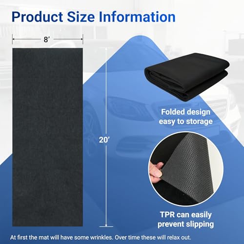 FLEXIMOUNTS 20x8 Ft Extra Large Garage Floor Mat - Waterproof Oil Absorbent Surface, Stay-in-Place Garage Flooring Roll for Under Car (Includes Double Sided Tape) - size: 20' x 8'