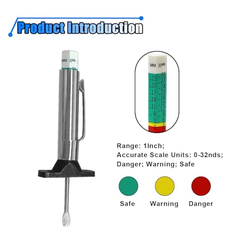 2PCS Car Tire Tread Depth Gauge Kit, Tire Thread Depth Meter Tool Color Coded with Portable Bag and 2 Valve Caps, 1'' Within 1/32 Inch Accuracy, Universal Car Accessories for Car, Truck, SUV