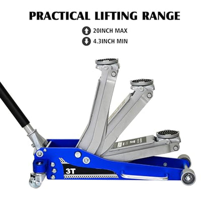 High-Capacity 3 Ton Floor Jack | Heavy-Duty Aluminum Steel Car Jack | Hydraulic Racing Floor Jack with Side Handle & Non-Slip Knurled Handle
