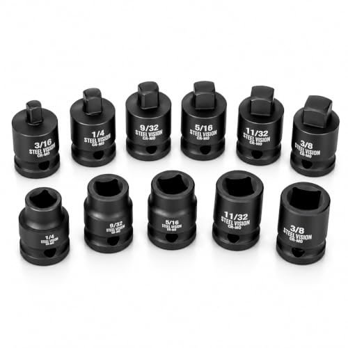 Steel Vision Tools 11-Piece 3/8-inch Drive Pipe Plug Socket Set, SAE, Tapered Male Square Drive, Chamfered Female Square Drive, for Drain Fill Plugs, Transmissions, Oil Pans, Differentials, Cr-V Steel