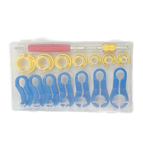 KIRO&SEEU 16PCS Car AC Fuel Line Disconnect Removal Tool Set with Storage Box, Valve Core Remover Tool Kit for 1/4 5/16 3/8 1/2 5/8 3/4 7/8 Inch Master Quick Disconnect Tool Kit