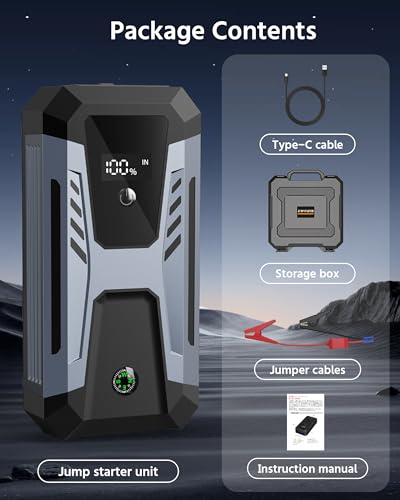 Car Jump Starter Portable 3000A 12V Car Engine Starter 6L Gas 3L Diesel, Supersafe Lithium Jump Box with USB Quick Charge, Jump Starter with Compass,Flashlight,LED Screen,Storage Box