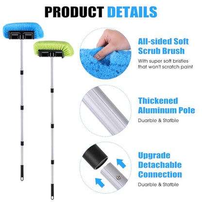 2 Pack 58 Inch Extendable Car Wash Brushes, Soft Bristled Scratch Free Cleaning System with Long Handle, Universal Cleaning Tool Set for Vehicles Home Windows Tires Snow Removal(Green+Blue) - color: green+blue