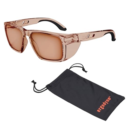 Ergodyne Skullerz SIXTEN Safety Glasses with Side Shields, Anti Fog + Anti Scratch, ANSI z87.1 with Protective Microfiber Bag - color: Tan Lens