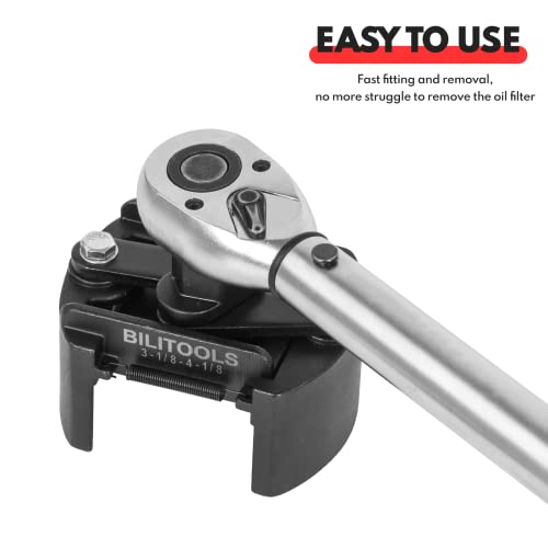 BILITOOLS Universal Adjustable Oil Filter Wrench with Auto-Clamp Spring | 1/2-Inch Drive Removal Tool, Fits 80-105 mm (3.15-4.13 Inch) Engine Filters, Conduit and Fittings - size: 80-105mm