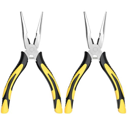 Long Needle Nose Pliers-6’’Soft Grip with Wire Cutter for Home,2pcs | Strong Cutting Force,Paper Clamp Precision, High Carbon Steel,Long Nose Cutting Pliers for Home, Fishing, Jewelry, Crafts - style: Two-6in