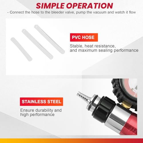 DASBET 21PCS Hand Held Vacuum Pressure Pump Tester Set 2 in 1 Brake Bleeder Kit Brake Clutch Fluid Bleeder Tool Kit for Automotive with Gauge Adapters Brake System Bleeding Tools