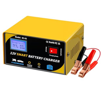 12 Volt Battery Charger 7A Smart Car Battery Charger and Maintainer with Cable Clamps,Smart Trickle Charger for Automotive,RV,12V - color: YELLOW-12