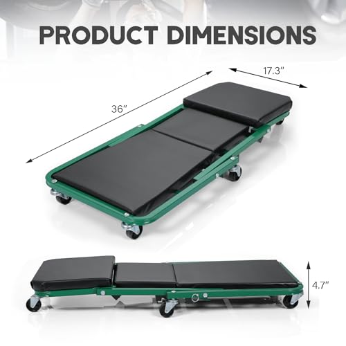 36 inch Foldable Z Creeper Low Profile Creeper Rolling Seat with Wheels for Garage Shop Auto Repair, 330LBS Capacity 2 in 1 Chair (36inch-Green) - style: 36inch-Green