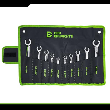 Der Erwachte Flare Nut Wrench Set, Standard & Metric, 10-Piece, 1/4" to 7/8'' & 8-21mm, CR-V Steel, Brake Line Wrench Set with Organizer Pouch - size: 10PC SAE&METRIC