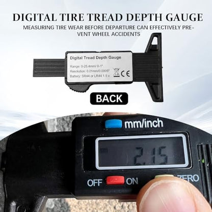 Tire Tread Depth Gauge, Tire Depth Gauge Tool, Digital LCD Display Tread Checker with Inch and MM Conversion, Car Accessories Analog Tire Pressure Gauges Universal for Car Motorcycle Truck SUV
