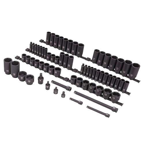 SUNEX 1068 3/8" & 1/2" Drive SAE & Metric 6 Point Standard & Deep Master Impact Socket Set, 68-Piece - size: 68-piece SAE/Metric