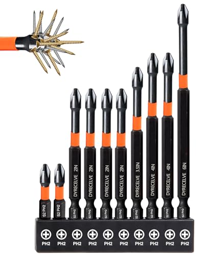 10-Pack Phillips Bits #2 Impact Magnetic, 1-Inch to 6-Inch Long Phillips Head Drill & Screwdriver Bits, PH2 Premium S2 Steel 1/4" Hex Shank for Impact Drivers, Professional & DIY Use - color: 1'' to 6'' Ph2 10-pcs