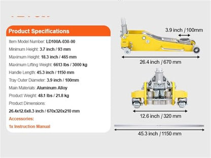 Hydraulic Jack, 3T/2T Floor Jack Aluminum Hydraulic Racing Floor Jack Hydraulic Car Jack with Dual Piston Quick Lift Pump for Auto Repaire(3T Aluminum) - color: 3t Aluminum