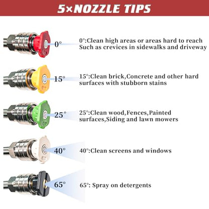 Foam Cannon Kit for Car Wash, Short Pressure Washer Gun with 1L Foam Cannon, Dual Connector Accessory – 1/4" Quick Connect, 5 Nozzle Tips, 3600 PSI, 2.5 GPM