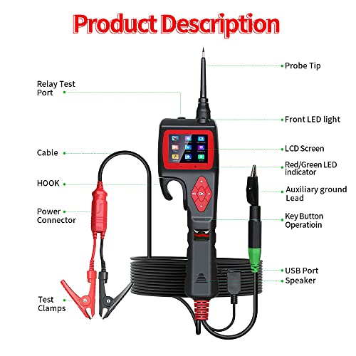 P200 Power Circuit Probe Kit, 9-30V Automotive Circuit Tester, Circuit Breaker Finder, Multimeter/Activating Component/Relay Test/Fuel Injector Tester/Oscilloscope/0~5V Power