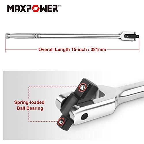 MAXPOWER 15-inch Breaker Bar 1/2 drive and 3/8 drive Flex Handle - size: 15 inch Dual Drive 3/8"+1/2"