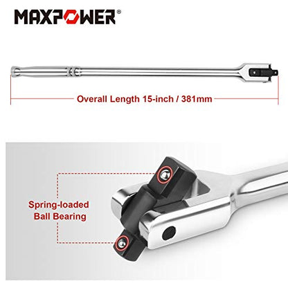 MAXPOWER 15-inch Breaker Bar 1/2 drive and 3/8 drive Flex Handle - size: 15 inch Dual Drive 3/8"+1/2"