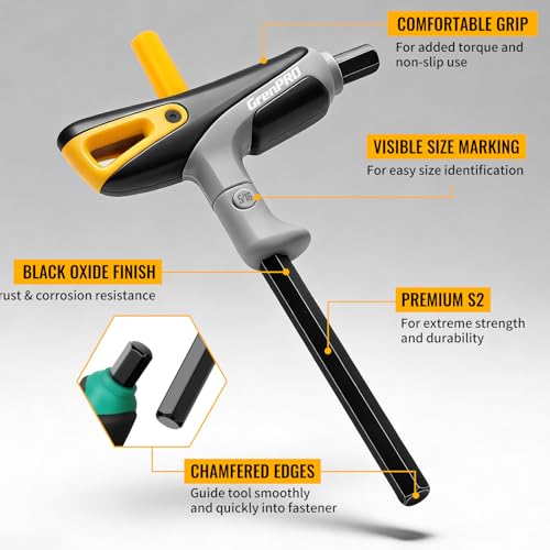 GRENPRO 14-Piece T-Handle Allen Wrenches Sets, Long Arm Allen Key Set, Metric & SAE Hex Key Set with Storage Rack, Portable Allen Wrench Set for Basic Home Repair and Mechanics Maintenance - style: 14 Pieces T-Handle Allen Wrench Set Metric and SAE