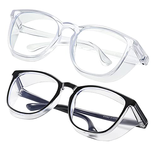 Safety glasses Goggles Nurses Protective Eyewear - Anti Fog Square Frame Stylish Clear Glasses for Women Men - color: B03-clear Black
