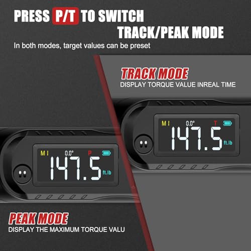 VANPO 1/2 Drive Digital Angle Torque Wrench 7.4-147.5 Ft.lb, ±2% Accuracy | 10-200 Nm Electronic Torque Wrench, Buzzer LED Vibration Alarm, Perfect Tools for Tire Lug Nuts & Car Engine Repair - size: 7.4-147.5 ft.lb/10-200 N.m (1/2-Inch)